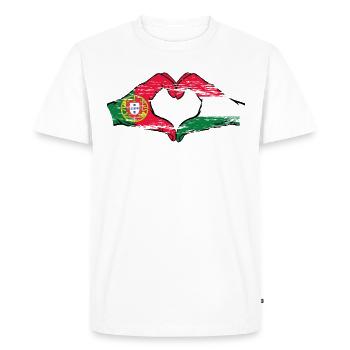 Portugal Hungary Flag Hands Heart Shape Used - Men's Premium Organic T-Shirt - white - Front - Nico (187cm)