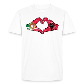 Portugal Albanie Drapeau Mains Coeur Forme Utilisé - T-shirt Premium bio Homme - blanc - Devant - Nico (187cm)