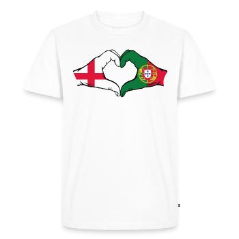 Angleterre Portugal Drapeau Mains Coeur Forme - T-shirt Premium bio Homme - blanc - Devant - Nico (187cm)