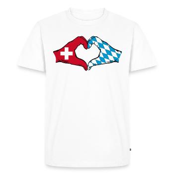Suisse Bavière Drapeau Mains Coeur - T-shirt Premium bio Homme - blanc - Devant - Nico (187cm)