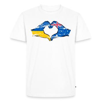 Drapeau de l’Ukraine Australie Forme Coeur Utilisé - T-shirt Premium bio Homme - blanc - Devant - Nico (187cm)
