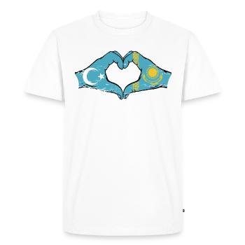Uyghurs Kazakhstan Flag Hands Heart Shape Used - Men's Premium Organic T-Shirt - white - Front - Nico (187cm)