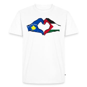 Kosovo Palestine Drapeau Mains Coeur Forme Utilisé - T-shirt Premium bio Homme - blanc - Devant - Nico (187cm)