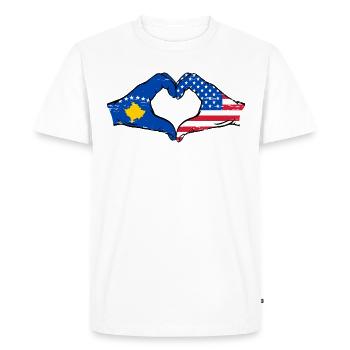 Kosovo USA Flag Hands Heart Shape Used - Men's Premium Organic T-Shirt - white - Front - Nico (187cm)