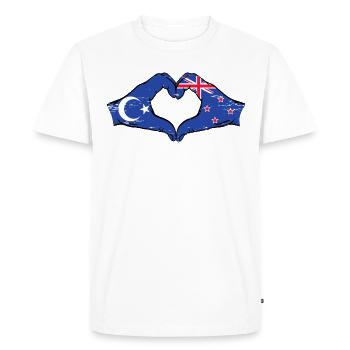 Uyghur New Zealand flag hands heart shape used - Men's Premium Organic T-Shirt - white - Front - Nico (187cm)
