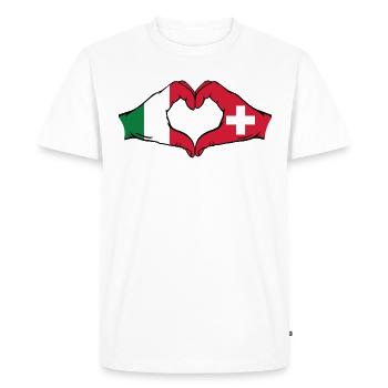 Italie Suisse Drapeau Mains Coeur Forme - T-shirt Premium bio Homme - blanc - Devant - Nico (187cm)