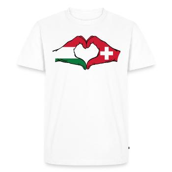 Hungary Switzerland Flag Hands Heart Shape - Men's Premium Organic T-Shirt - white - Front - Nico (187cm)