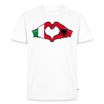 Italie Albanie drapeau mains forme de coeur utilisé - T-shirt Premium bio Homme - blanc - Devant - Nico (187cm)