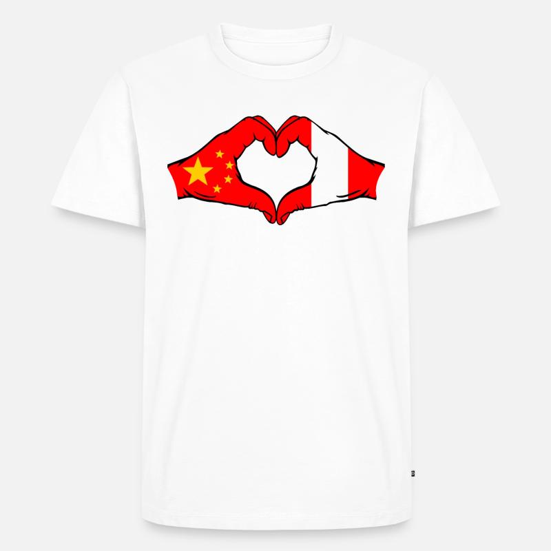 China Peru Flagge Herzform - Männer Premium Bio T-Shirt - Weiß