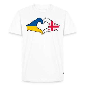 Ukraine Georgia Flag Hands Heart Shape - Men's Premium Organic T-Shirt - white - Front - Nico (187cm)