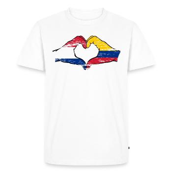 Hollande Colombie Drapeau Mains Coeur Forme Utilisé - T-shirt Premium bio Homme - blanc - Devant - Nico (187cm)