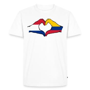 Hollande Colombie Drapeau Mains Coeur Forme - T-shirt Premium bio Homme - blanc - Devant - Nico (187cm)