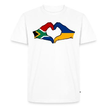 South Africa Ukraine Flag Hands Heart Shape - Men's Premium Organic T-Shirt - white - Front - Nico (187cm)