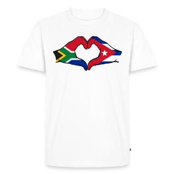 Afrique du Sud Cuba Drapeau Mains Coeur Forme - T-shirt Premium bio Homme - blanc - Devant - Nico (187cm)