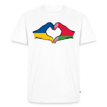 Ukraine Belarus Flag Hands Heart Shape - Men's Premium Organic T-Shirt - white - Front - Nico (187cm)
