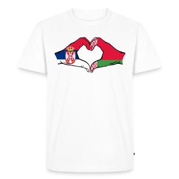 Serbia Belarus Flag Hands Heart Shape - Men's Premium Organic T-Shirt - white - Front - Nico (187cm)