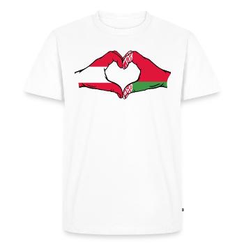 Austria Belarus Flag Hands Heart Shape - Men's Premium Organic T-Shirt - white - Front - Nico (187cm)