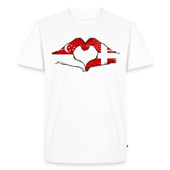 Singapour Danemark drapeau mains forme de coeur utilisé - T-shirt Premium bio Homme - blanc - Devant - Nico (187cm)