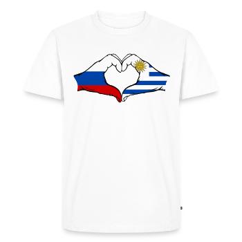 Russia Uruguay Flag Hands Heart Shape - Men's Premium Organic T-Shirt - white - Front - Nico (187cm)