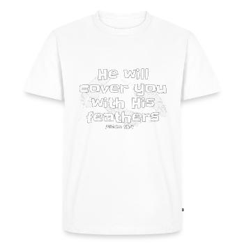 Christian Design Il vous couvrira de son - T-shirt Premium bio Homme - blanc - Devant - Nico (187cm)