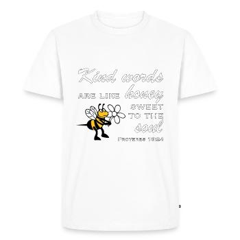 Christian Design Kind Words sont comme Honey Sweet - T-shirt Premium bio Homme - blanc - Devant - Nico (187cm)