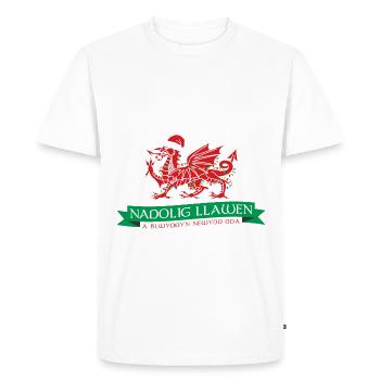 Nadolig Llawen Dragon (Welsh Merry Christmas) - Men's Premium Organic T-Shirt - white - Front - Nico (187cm)