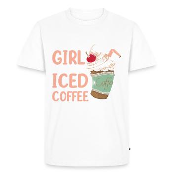 Juste une fille qui aime le café glacé - T-shirt Premium bio Homme - blanc - Devant - Nico (187cm)