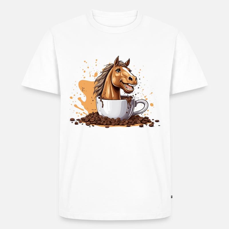 REITER PFERD KAFFEE REITEN - Männer Premium Bio T-Shirt - Weiß