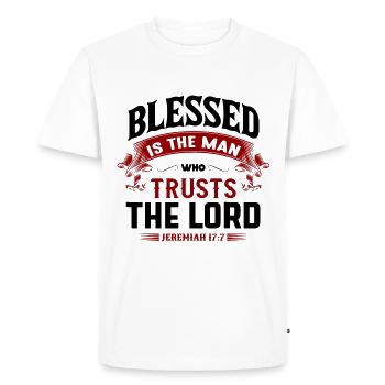 Messages de la Bible Jésus Jérémie 17:7 - T-shirt Premium bio Homme - blanc - Devant - Nico (187cm)
