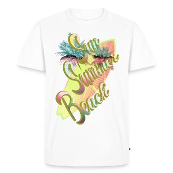 Surf, soleil, été, plage et palmiers - T-shirt Premium bio Homme - blanc - Devant - Nico (187cm)