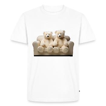 Deux ours en peluche de glace heureux sur le canapé - T-shirt Premium bio Homme - blanc - Devant - Nico (187cm)