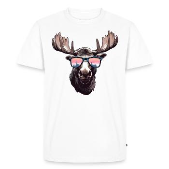 Elch mit Sonnenbrille - Männer Premium Bio T-Shirt - Weiß - Vorne - Nico (187cm)