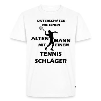 Vieil homme jouant au tennis en chemise cadeau - T-shirt Premium bio Homme - blanc - Devant - Nico (187cm)