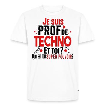 Techno Prof Professeur Métier Collège Lycée - T-shirt Premium bio Homme - blanc - Devant - Nico (187cm)
