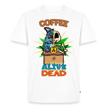 Funny Schrodinger's Cat Coffee Science Cartoon - Men's Premium Organic T-Shirt - white - Front - Nico (187cm)