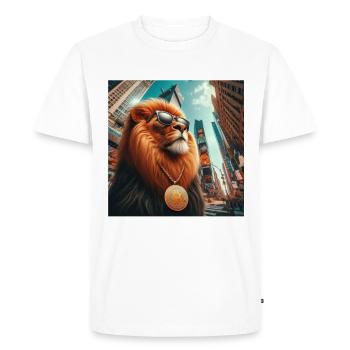 Image Lion avec chaîne Bitcoin - T-shirt Premium bio Homme - blanc - Devant - Nico (187cm)
