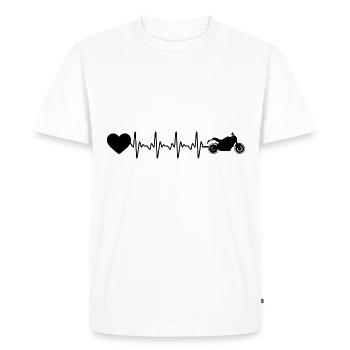 Heartbeat Heart and Motorcycle - (MOTORCYCLE) - Men's Premium Organic T-Shirt - white - Front - Nico (187cm)