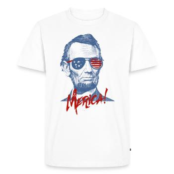 Abraham Lincoln Merica design - NYE of 4th July - Men's Premium Organic T-Shirt - white - Front - Nico (187cm)