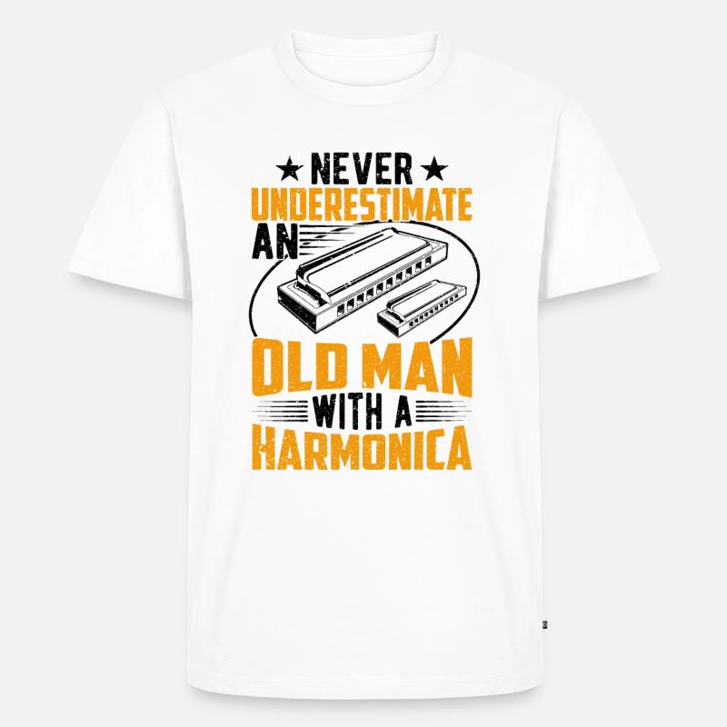Old Man With A Harmonica - Men's Premium Organic T-Shirt - white