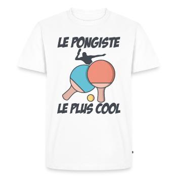 Le Pongiste Le Plus Cool - T-shirt Premium bio Homme - blanc - Devant - Nico (187cm)