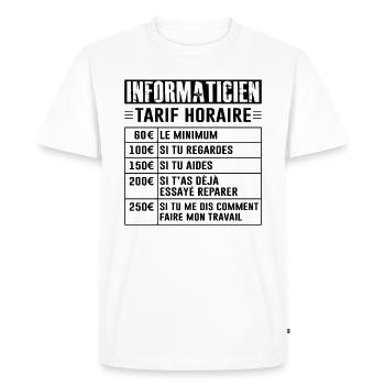 Tarif Horaire D'un Informaticien - T-shirt Premium bio Homme - blanc - Devant - Nico (187cm)