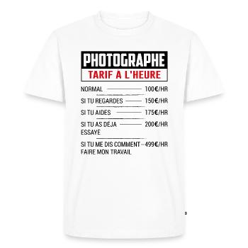 Tarif Horaire D'un Photographe - T-shirt Premium bio Homme - blanc - Devant - Nico (187cm)
