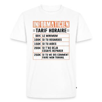 Tarif Horaire D'un Informaticien - T-shirt Premium bio Homme - blanc - Devant - Nico (187cm)