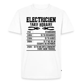 Le Tarif Horaire D'un Électricien - T-shirt Premium bio Homme - blanc - Devant - Nico (187cm)