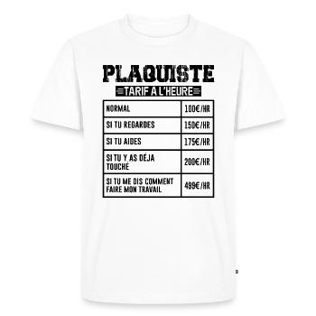 Le Tarif Horaire D'un Plaquiste - T-shirt Premium bio Homme - blanc - Devant - Nico (187cm)