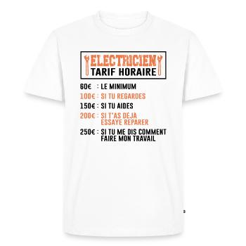 Le Tarif Horaire D'un Électricien - T-shirt Premium bio Homme - blanc - Devant - Nico (187cm)
