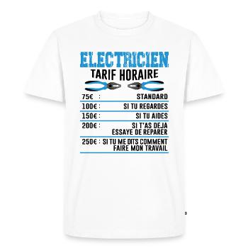 Le Tarif Horaire D'un Électricien - T-shirt Premium bio Homme - blanc - Devant - Nico (187cm)