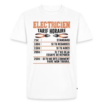 Le Tarif Horaire D'un Électricien - T-shirt Premium bio Homme - blanc - Devant - Nico (187cm)
