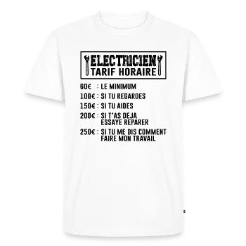 Le Tarif Horaire D'un Électricien - T-shirt Premium bio Homme - blanc - Devant - Nico (187cm)