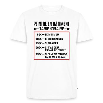 Peintre En Bâtiment Tarif Horaire - T-shirt Premium bio Homme - blanc - Devant - Nico (187cm)
